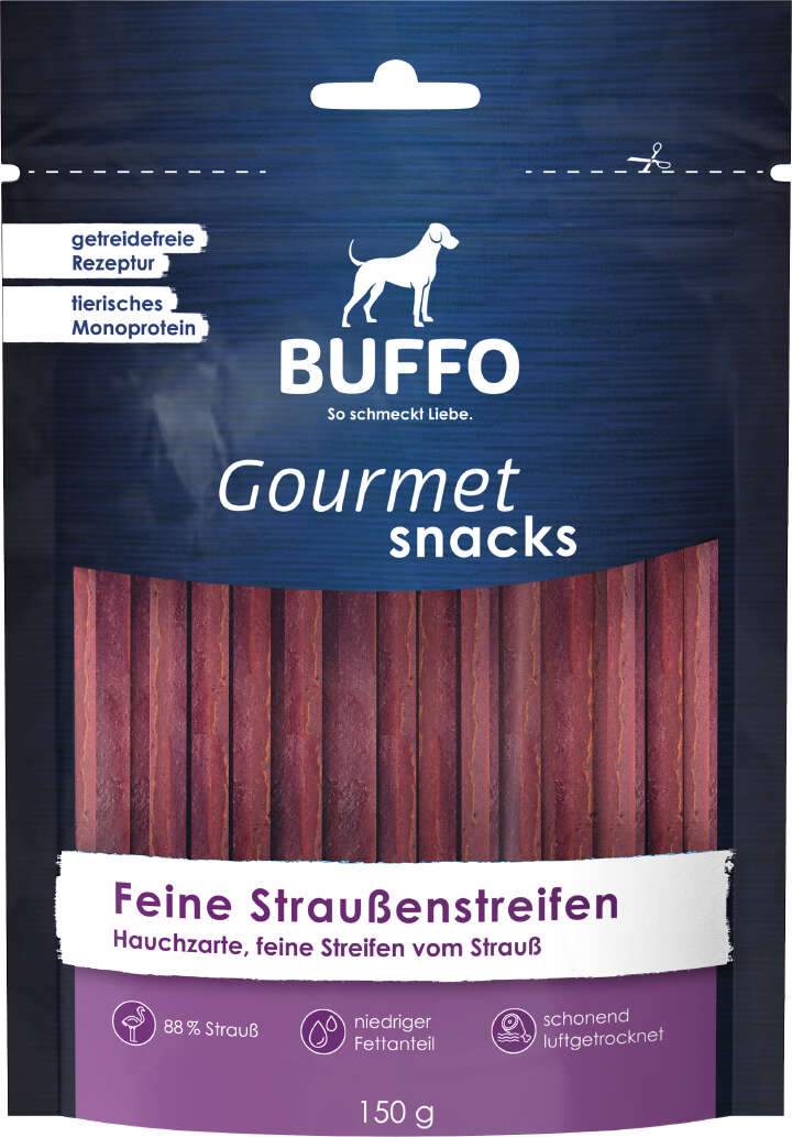 BUFFO Gourmet Snacks Hundeleckerli Feine Straußenstreifen